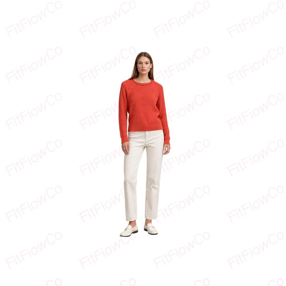 Lauren Ralph Lauren Red Textured Cotton Sweater Rolled Crewneck Size L EUC